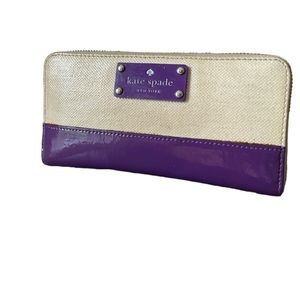 Kate Spade Palm Groves Wallet Trimmed with Purple Patent Leather